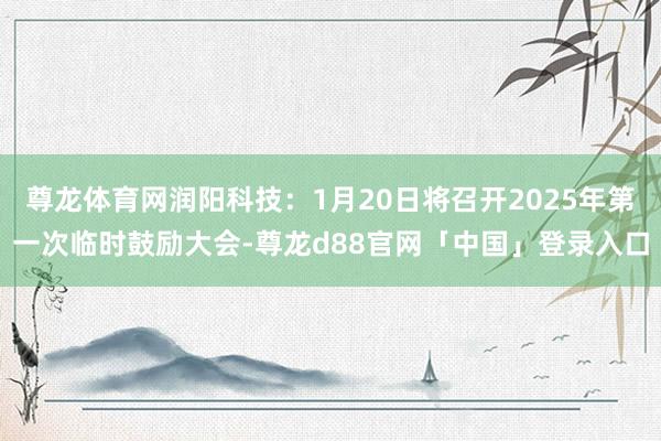 尊龙体育网润阳科技:1月20日将召开2025年第一次临时鼓励大会-尊龙d88官网「中国」登录入口